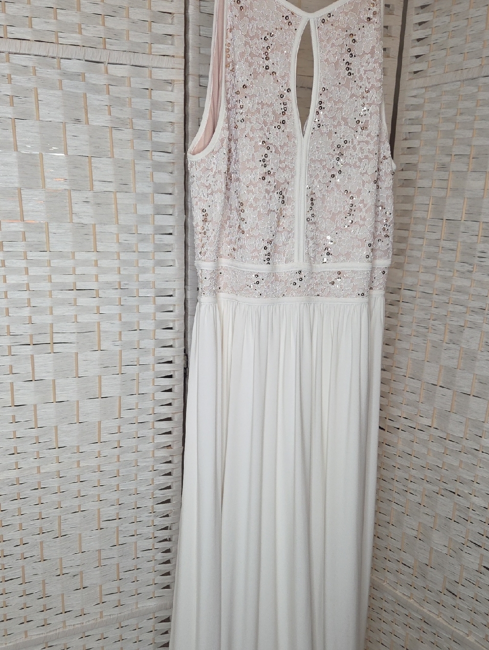 Morgan & Co. Ivory And Blush Sequin Lace Bodice Maxi Dress